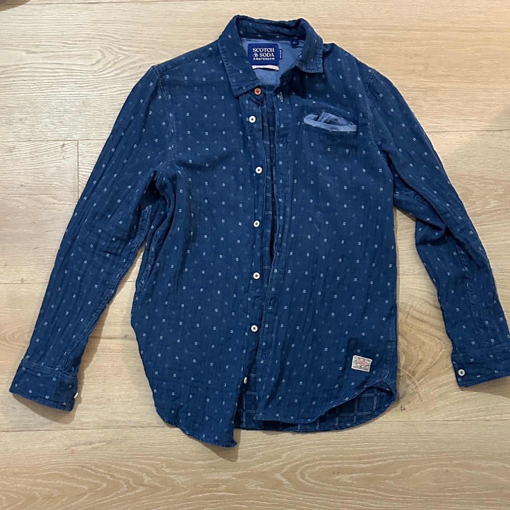 Scotch & Soda Men's Dark Blue Patterned Shirt
